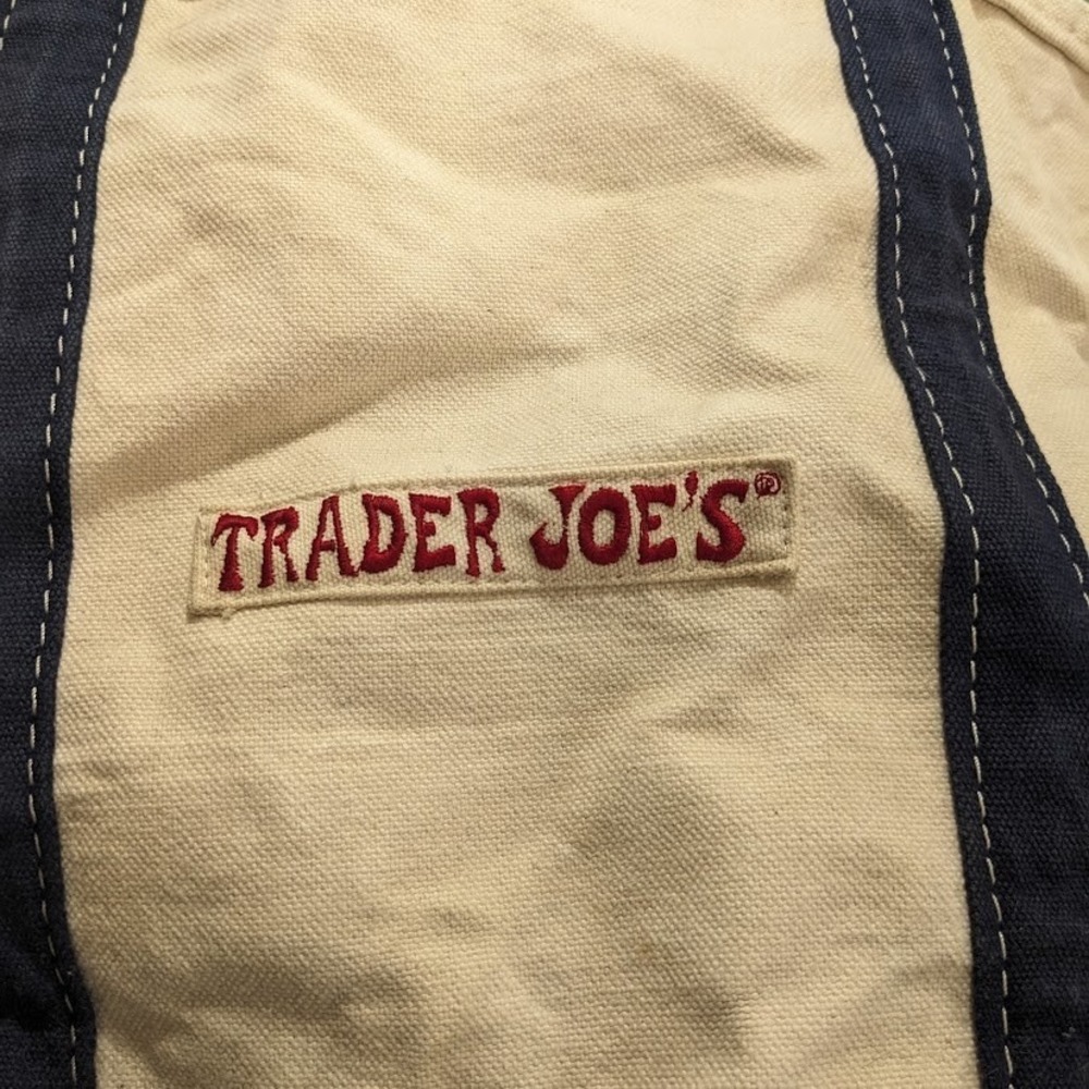 Vintage Retro Trader Joe's Embroidered Large Canvas Tote Classic Bag Rare Y2K - Picture 2 of 16